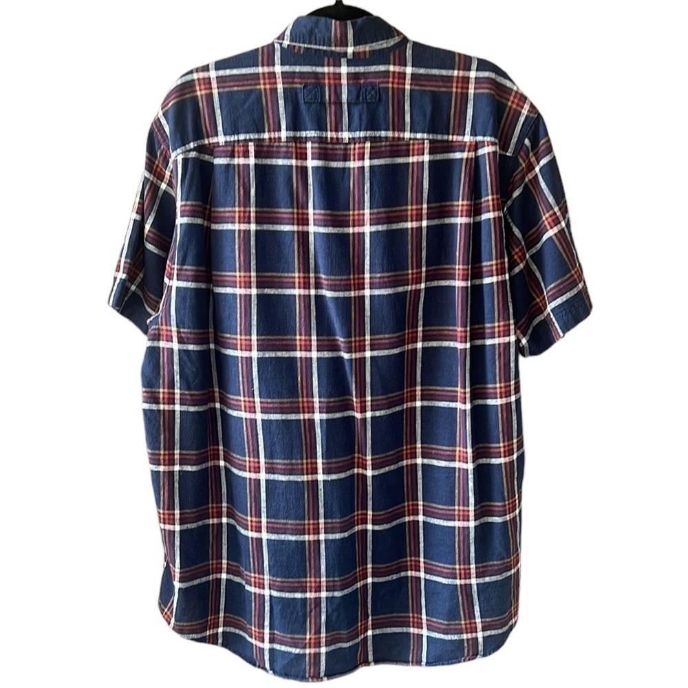 Duluth & Co. Men’s 100% Cotton Plaid Short Sleeve Button Down Shirt. Navy Red - Picture 6 of 6